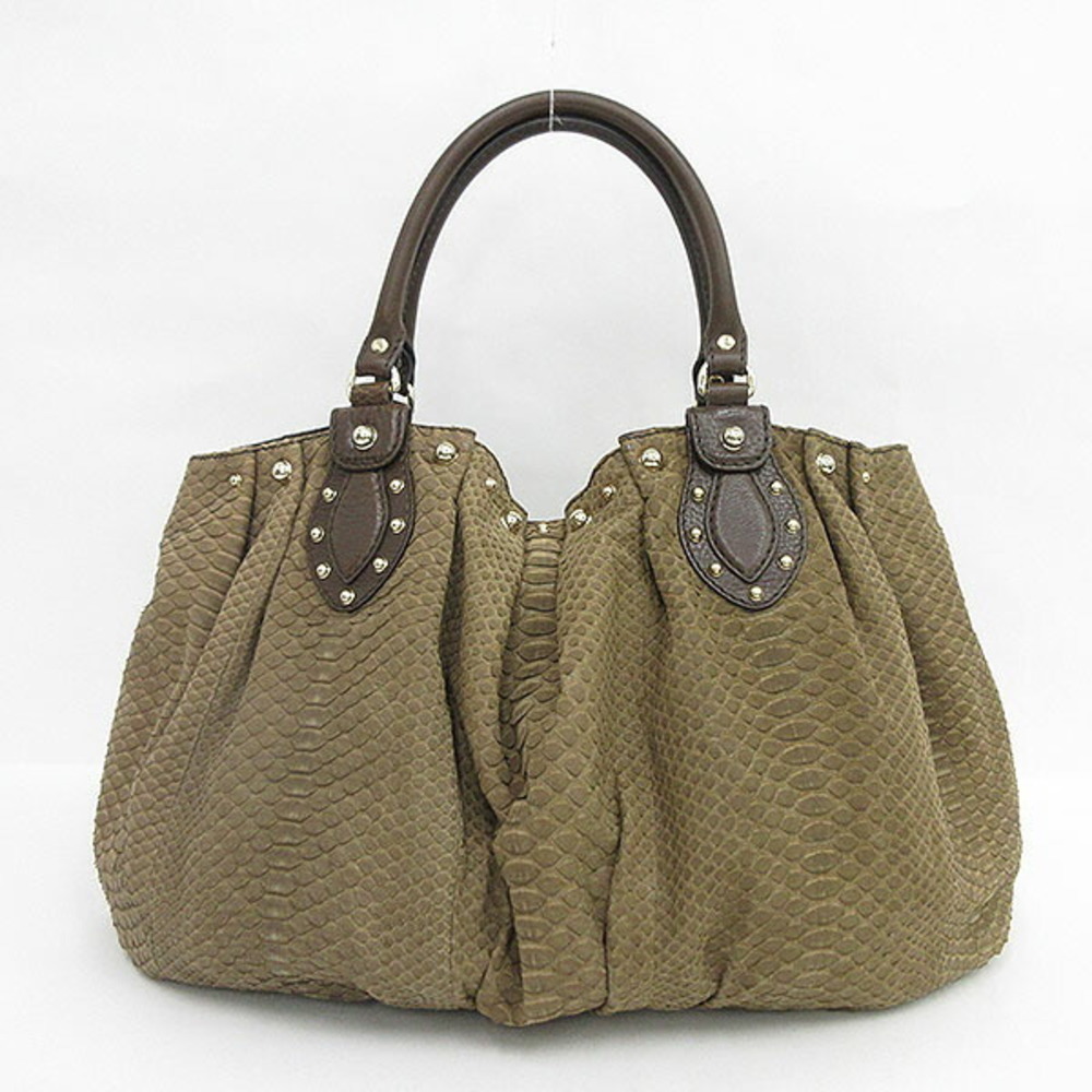 Gucci Studded Tote Handbag Python Leather Brown - image 1